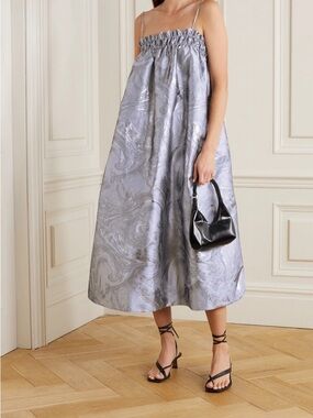 knee length dresses for ladies Shiny Check Jacquard Midi Dress main image 1